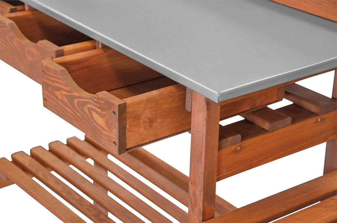 Pflanztisch aus Holz mit drei Schubladen