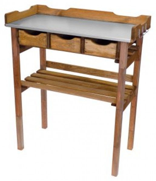 Pflanztisch aus Holz mit drei Schubladen